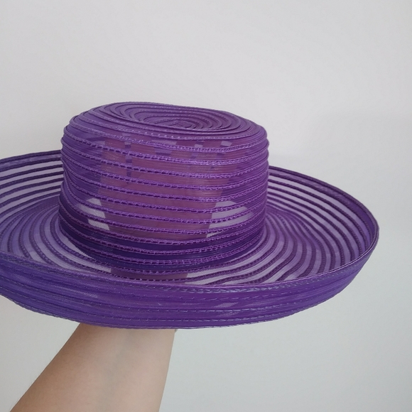 🦋🦋 Vintage purple sun hat beach hat garden party - Picture 3 of 8